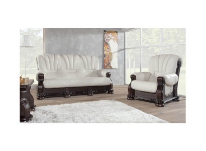 Three Seater Sofa Leather Couch Wood Upholstery Classic Carved Couches Sofas